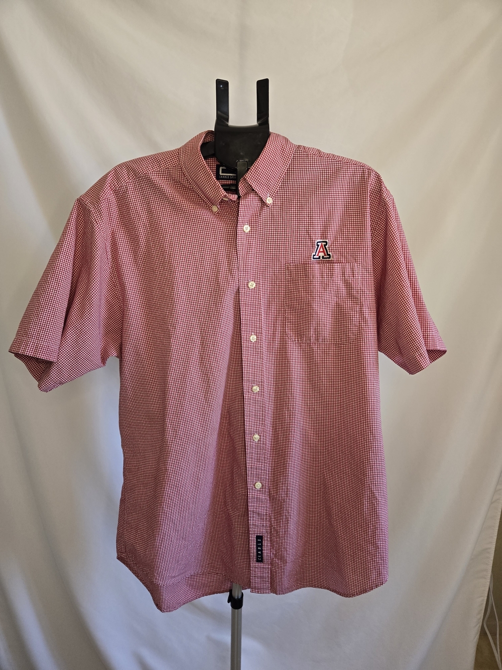 University of Arizona Red Gingham Short Sleeve Button‑Down Shirt | Men’s Large